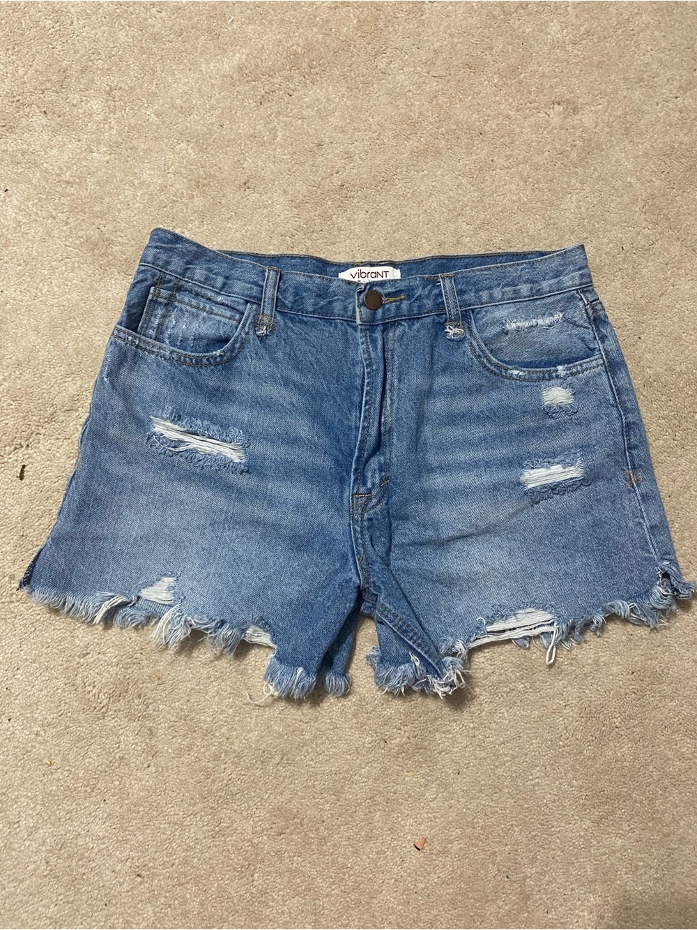 Vibrant Classic Distressed Denim Cutoff Shorts — Blue